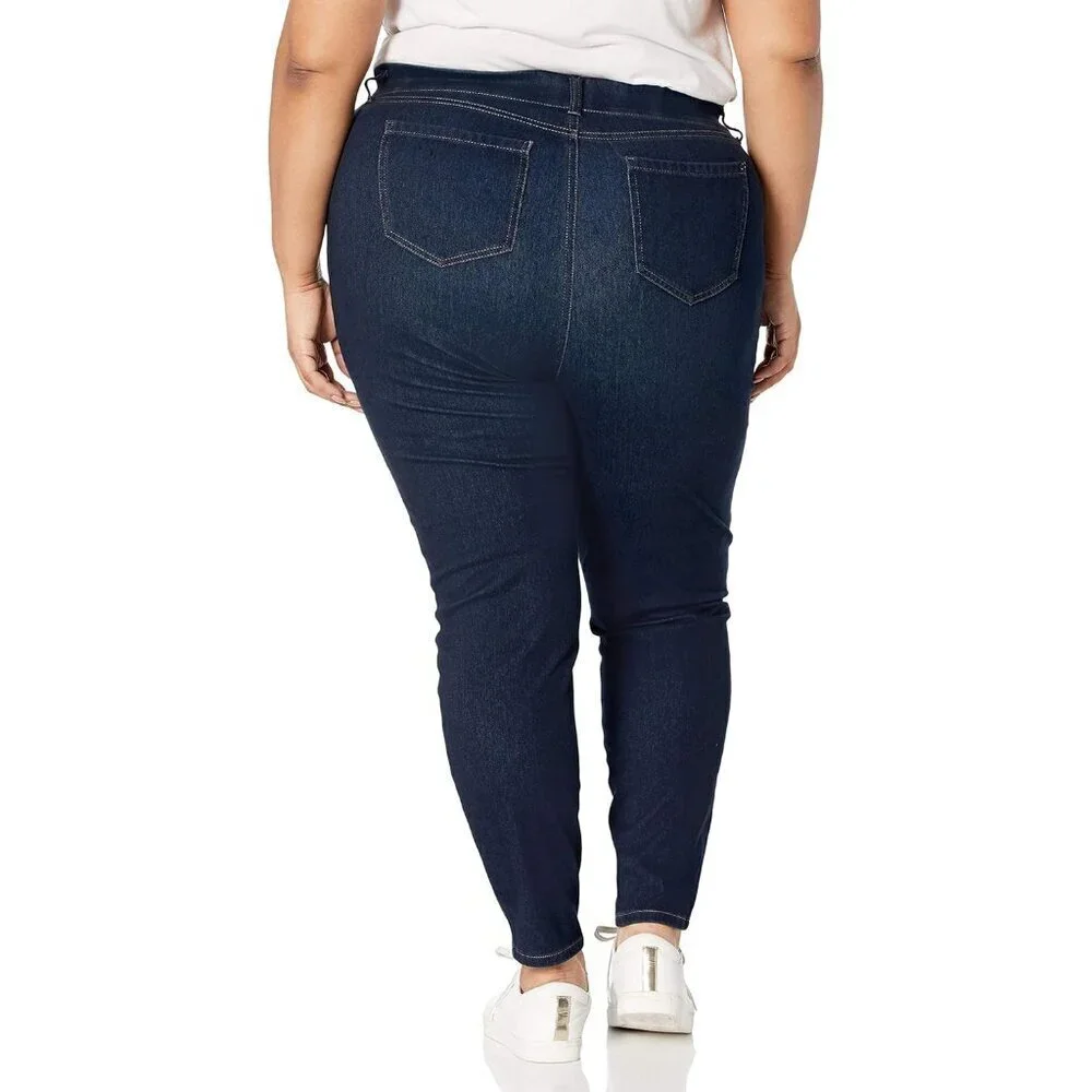 Plus Size Womens Pull-On Skinny Knit Jegging Dark Wash Comfortable Stretch